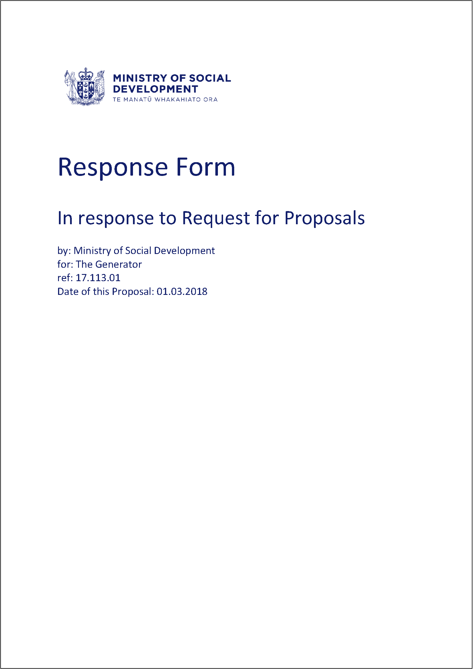 Submission 2018/01 – In response to request for proposals