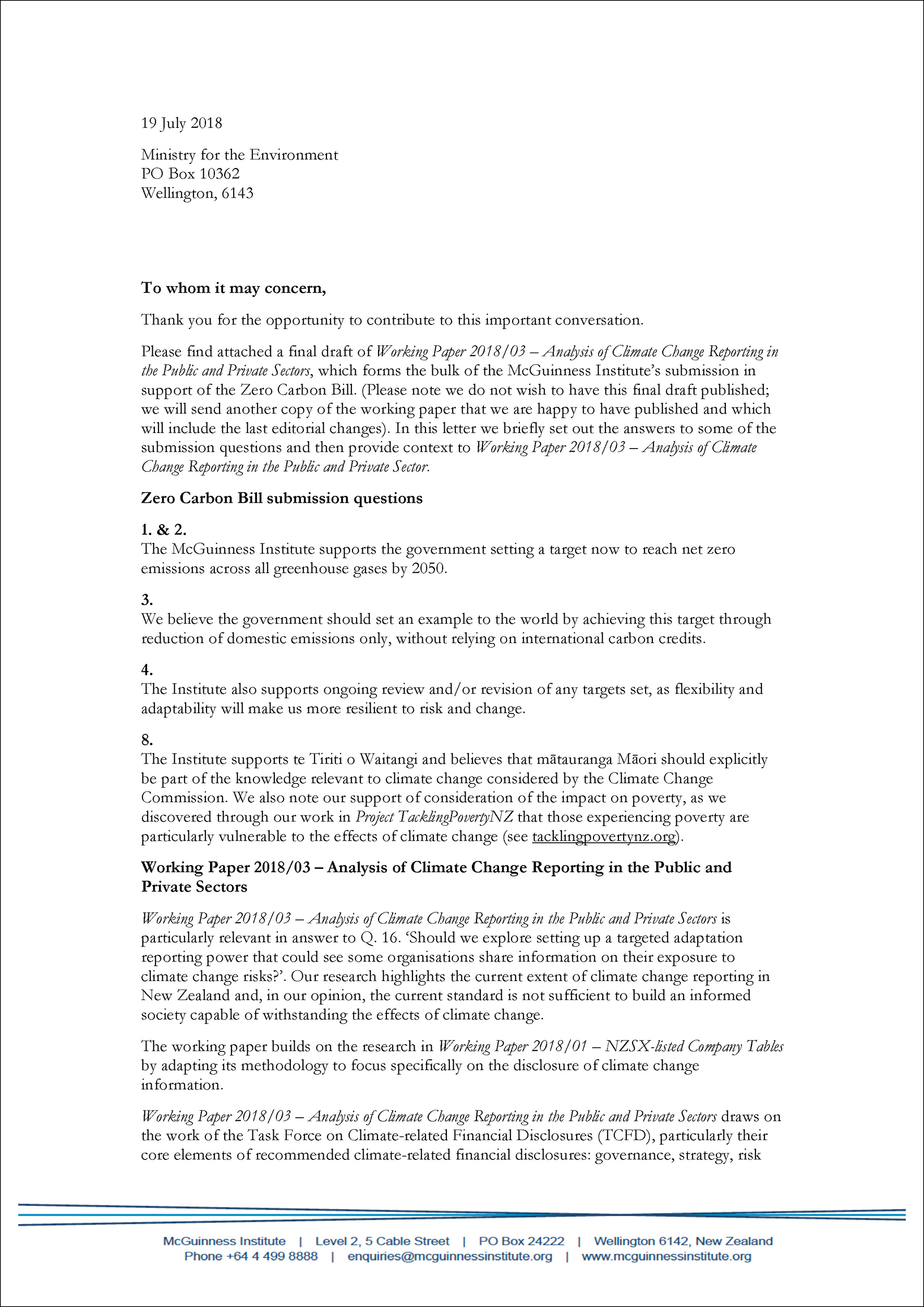 Submission 2018/04 – Response to the Zero Carbon Bill