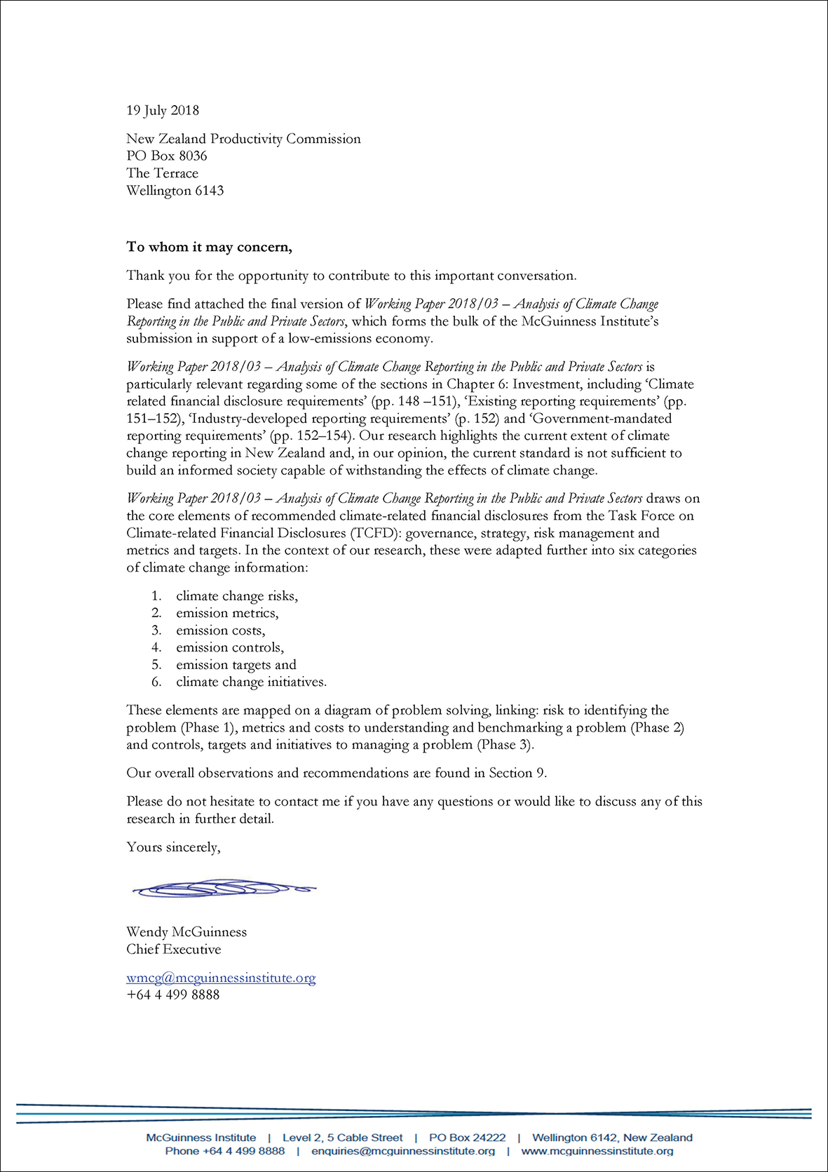 Submission 2018/03 – Support of a low-emissions economy