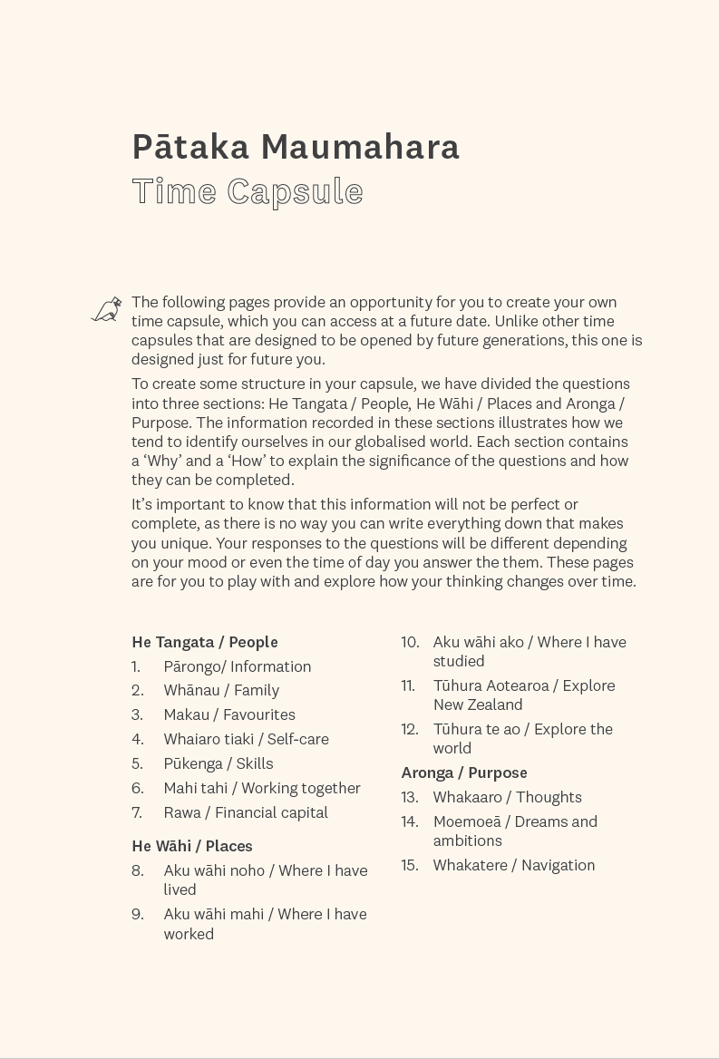 Pātaka Maumahara | Time Capsule Worksheets