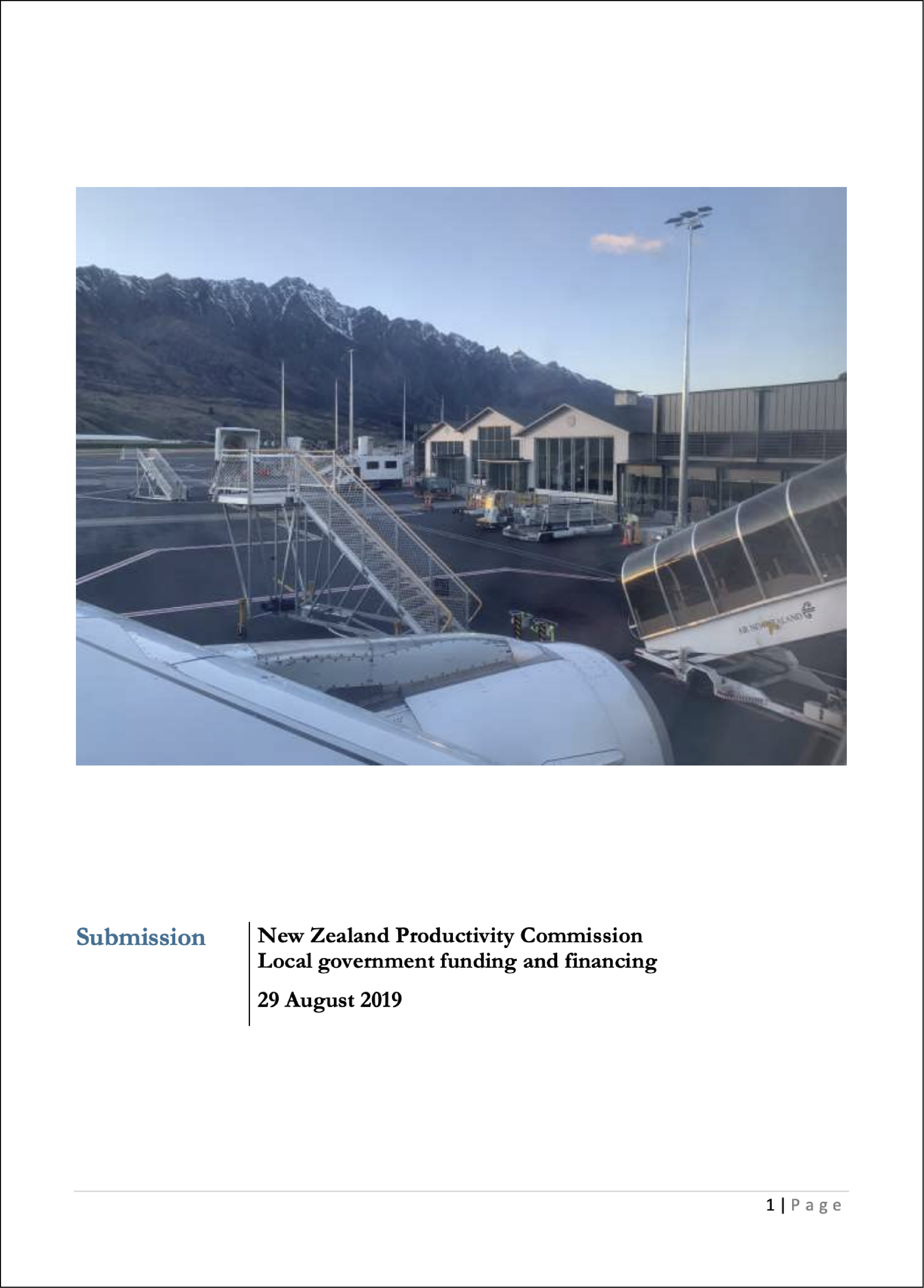 Submission 2019/05 – New Zealand Productivity Commission Local government funding and financing