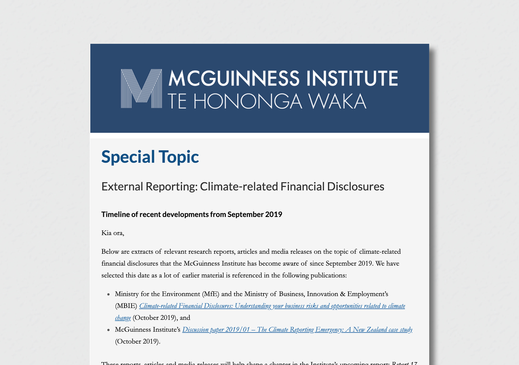 External Reporting: Climate-related Financial Disclosures (March 2020)