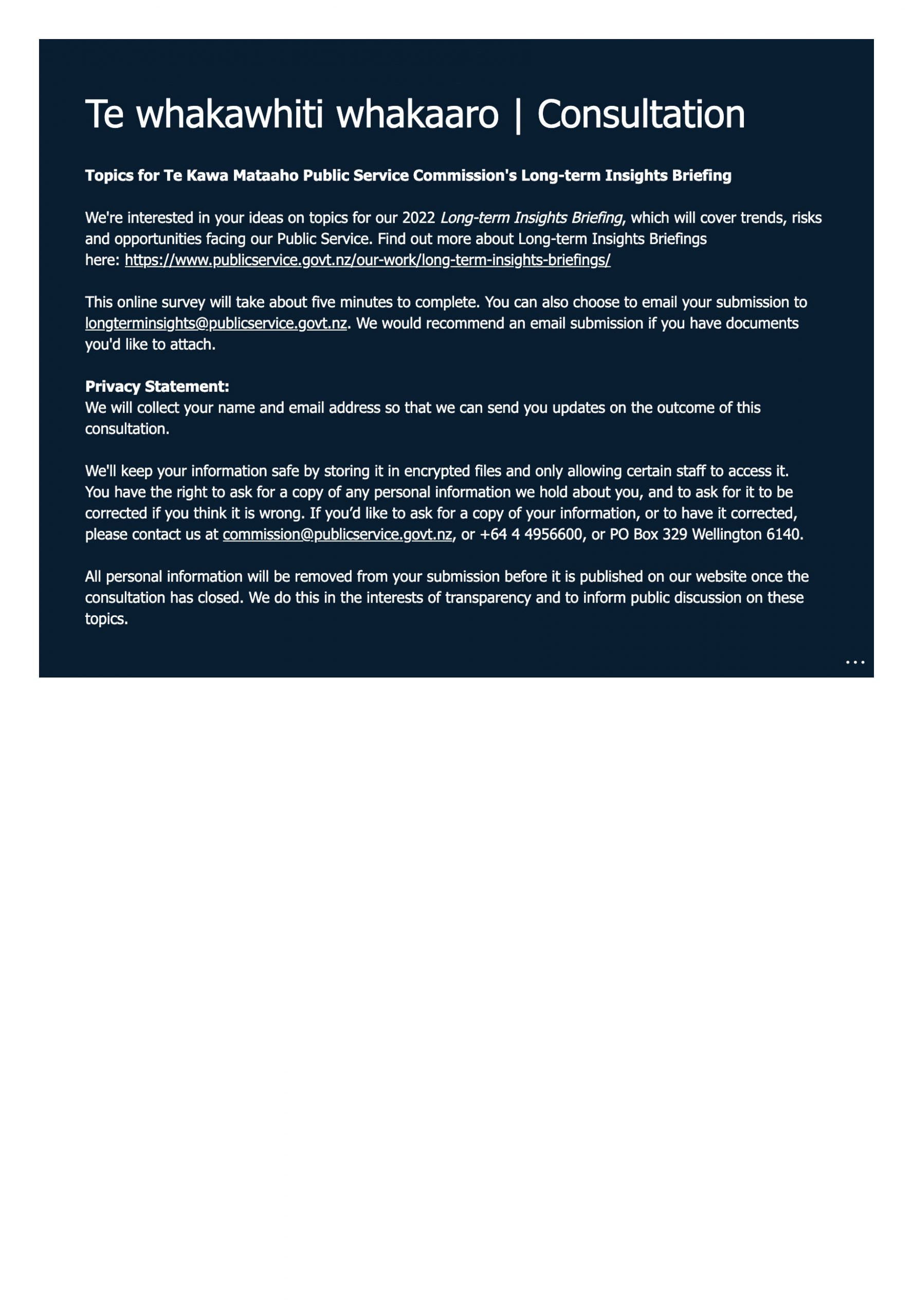 Submission 2021/06 – Response to Te Kawa Mataaho Public Service Commission's Long-term Insights Briefing