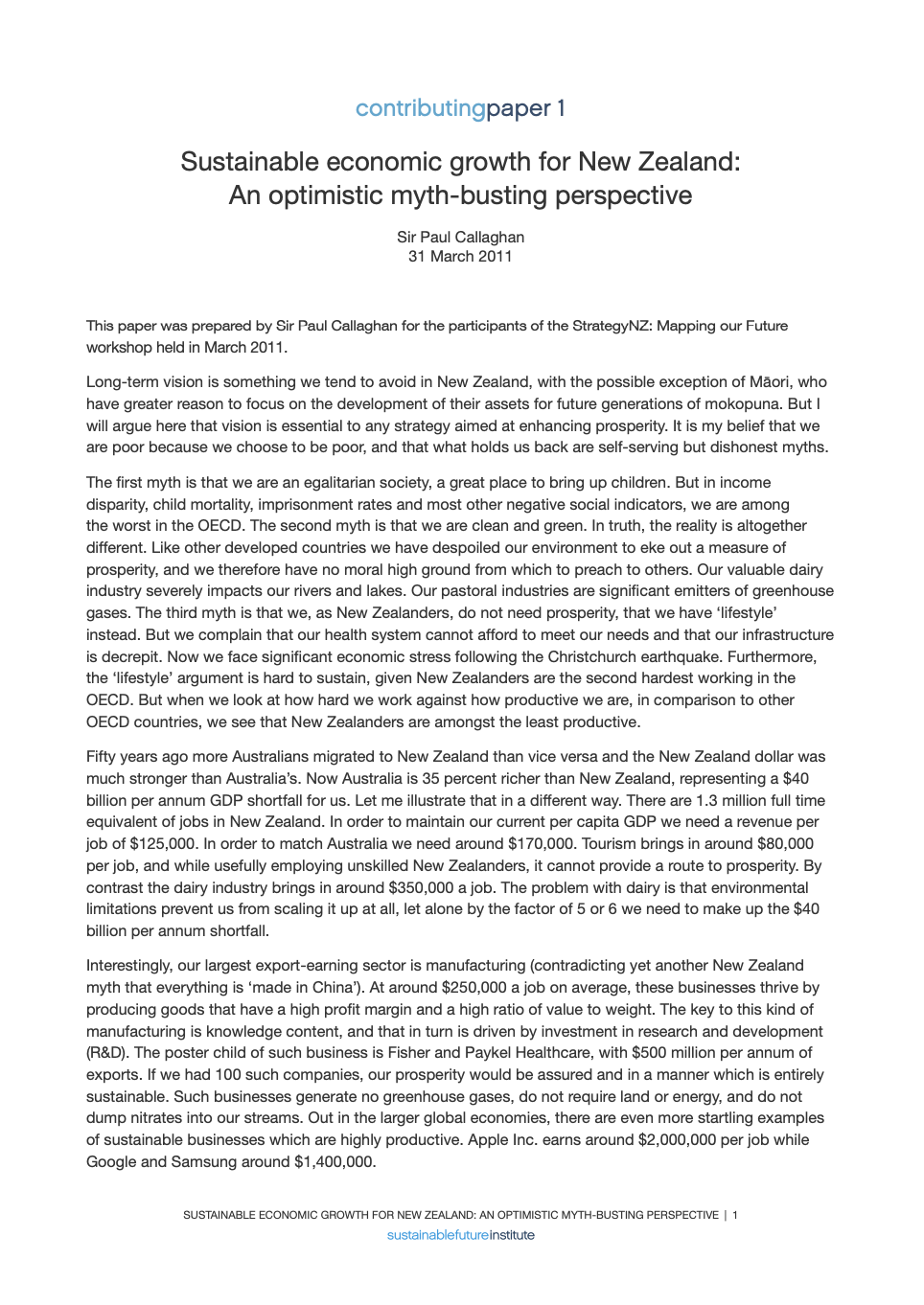 StrategyNZ: Sustainable economic growth for New Zealand: An optimistic myth-busting perspective