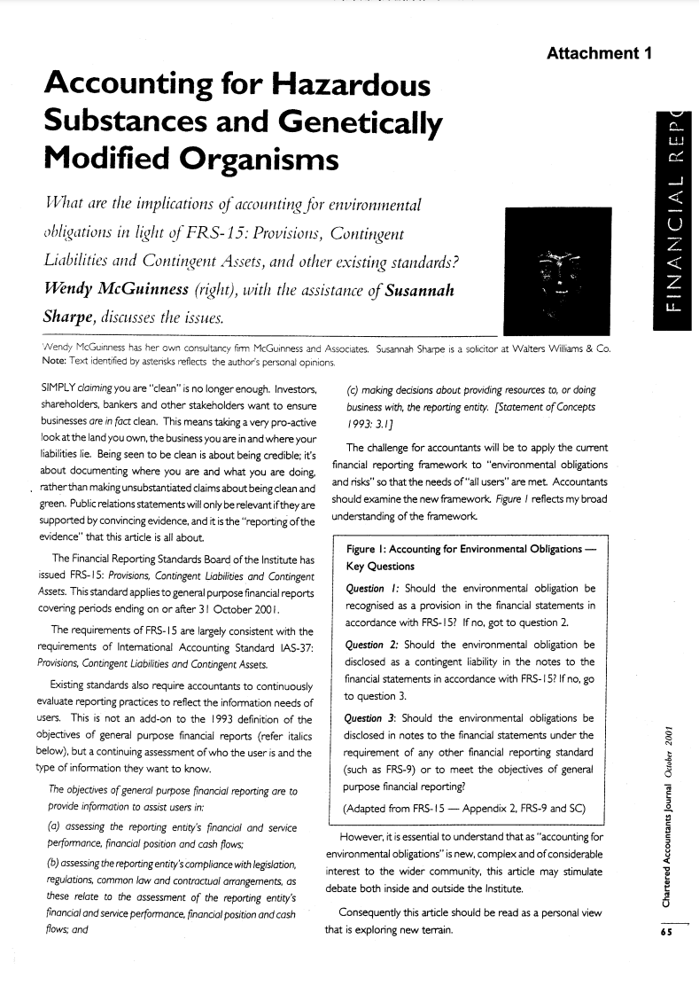 Accounting for Hazardous Substances and Genetically Modified Organisms