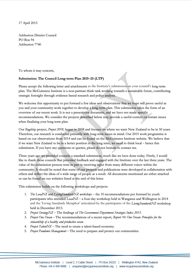 Submission 2015/01 – The Council Long-term Plan 2015–25 (LTP)