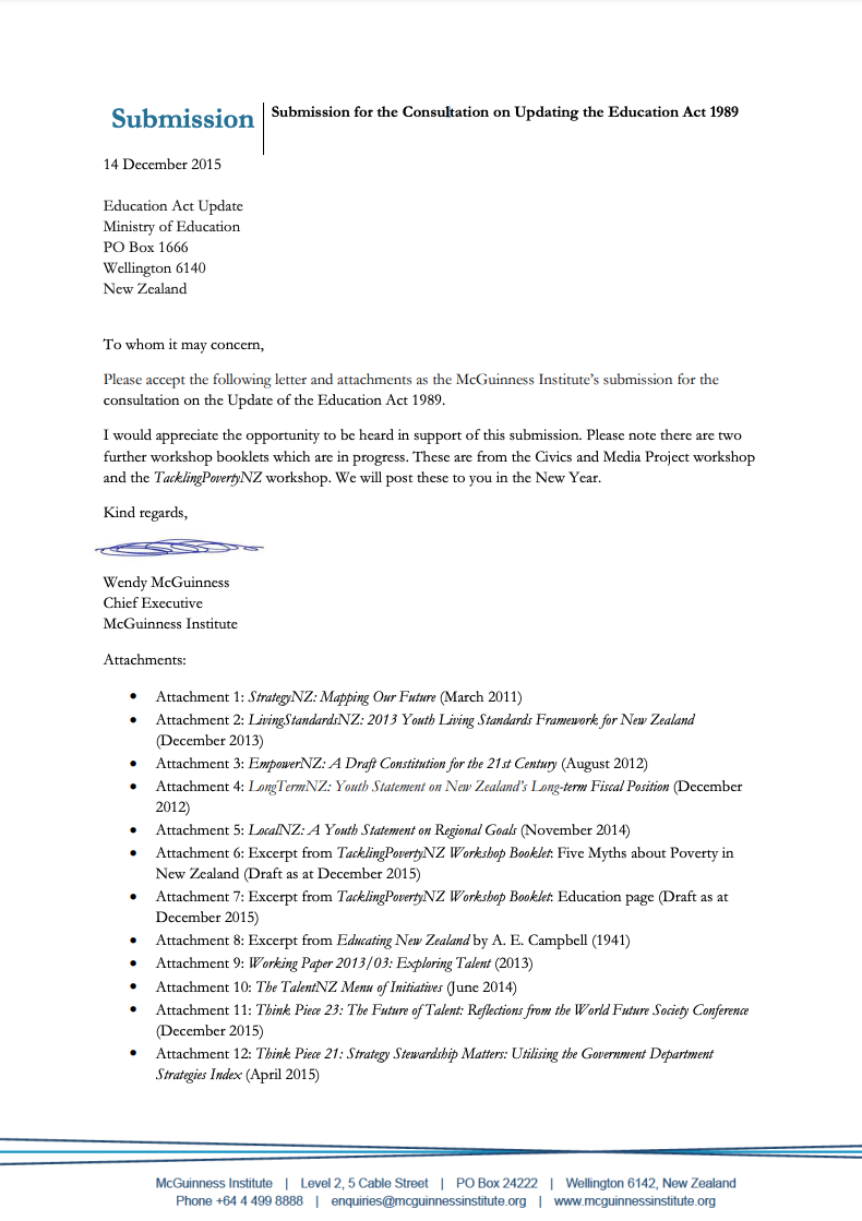 Submission 2015/08 – Updating the Education Act 1989