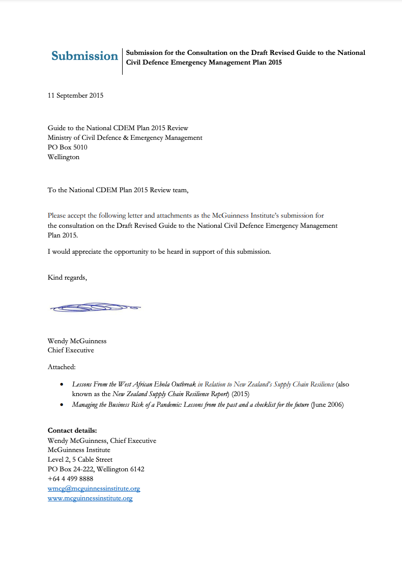Submission 2015/07 – Draft Revised Guide to the National Civil Defence Emergency Management Plan 2015