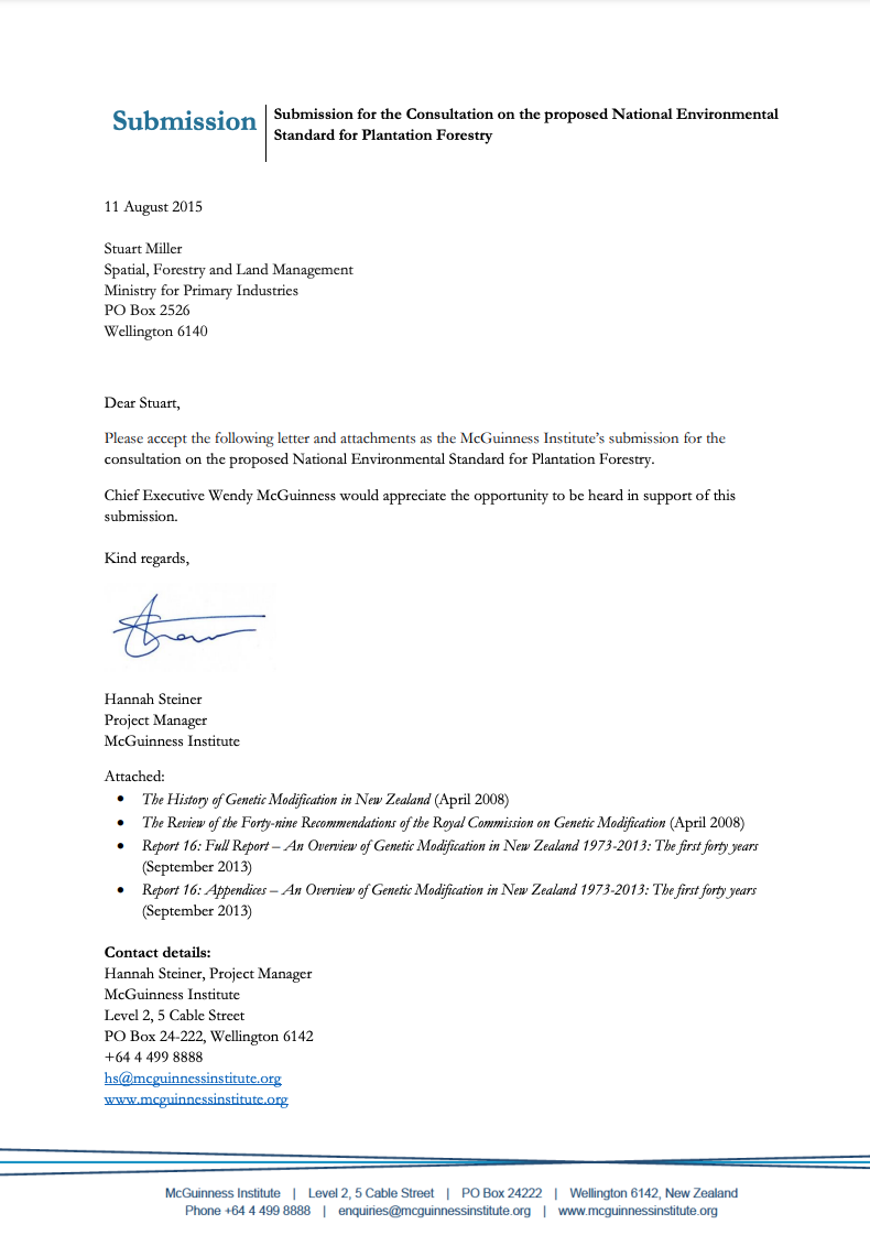 Submission 2015/05– Proposed National Environmental Standard for Plantation Forestry