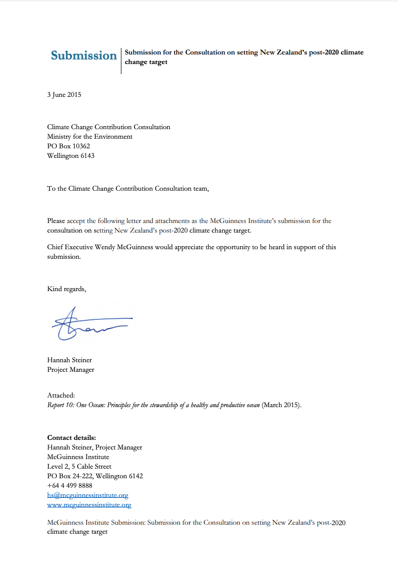 Submission 2015/02 – Consultation on setting New Zealand’s post-2020 climate change target