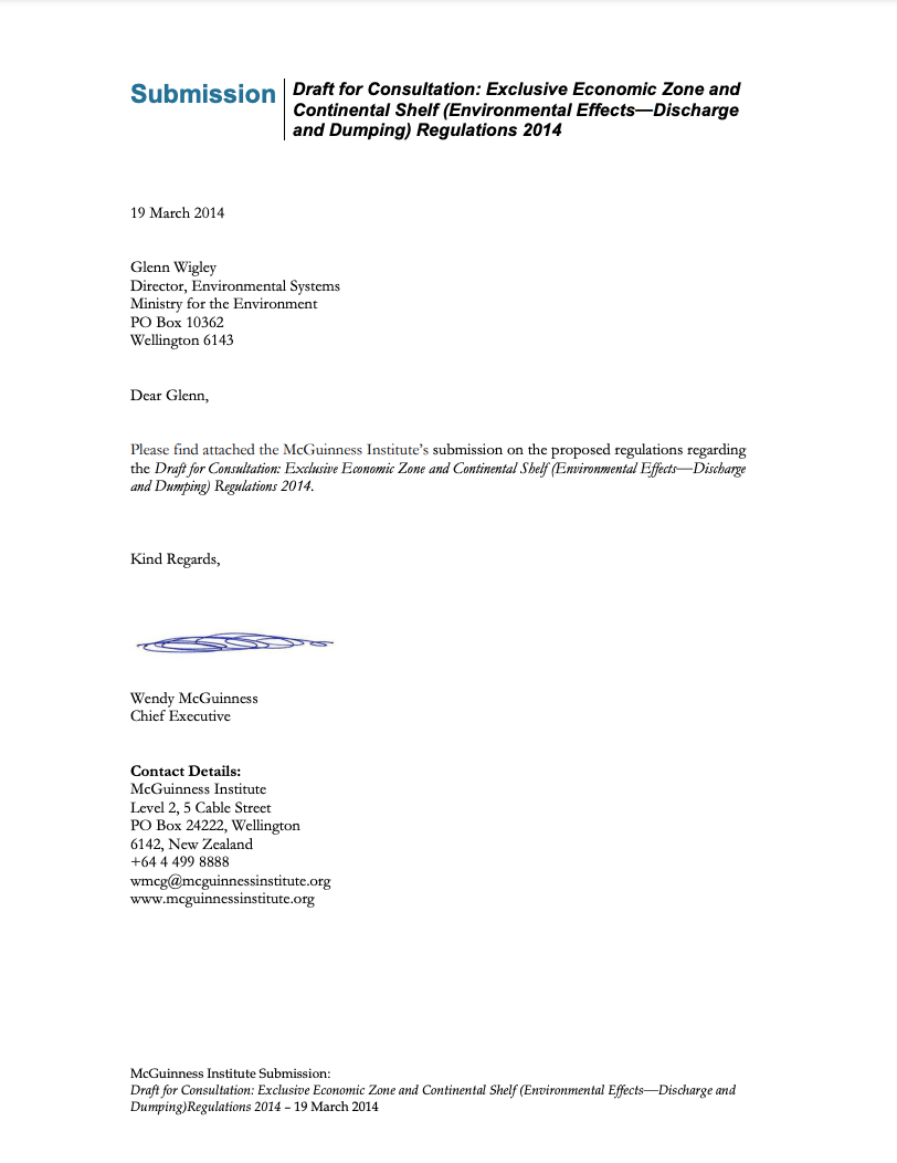 Submission 2014/04 – Draft for Consultation: Exclusive Economic Zone and Continental Shelf (Environmental Effects—Discharge and Dumping) Regulations 2014