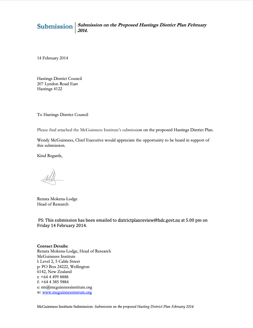 Submission 2014/02 – Proposed Hastings District Plan February 2014