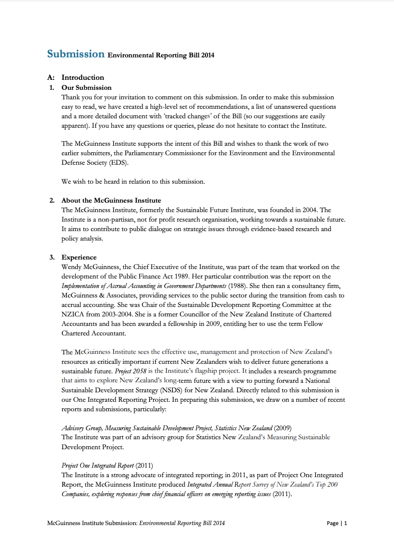 Submission 2014/05 – Environmental Reporting Bill 2014