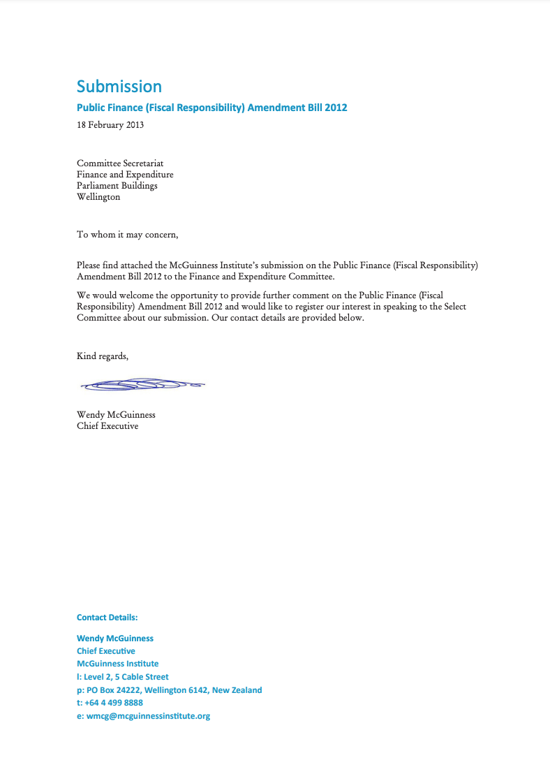 Submission 2013/01 – Public Finance (Fiscal Responsibility) Amendment Bill 2012