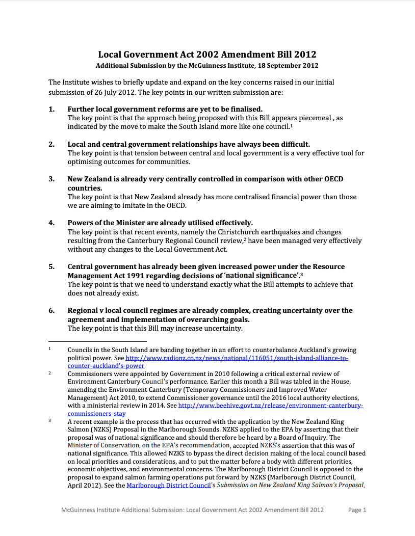 Submission 2012/08 – Local Government Act 2002 Amendment Bill 2012 (Additions)
