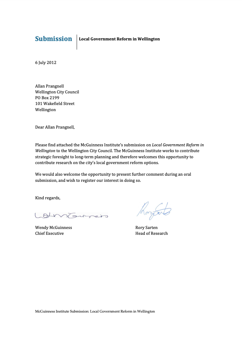 Submission 2012/06 – Local Government Reform in Wellington