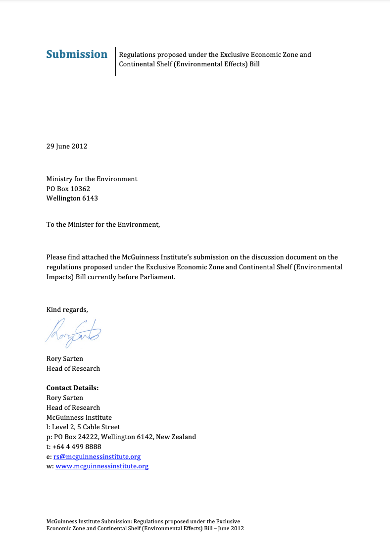 Submission 2012/05 – Regulations proposed under the Exclusive Economic Zone and Continental Shelf (Environmental Effects) Bill