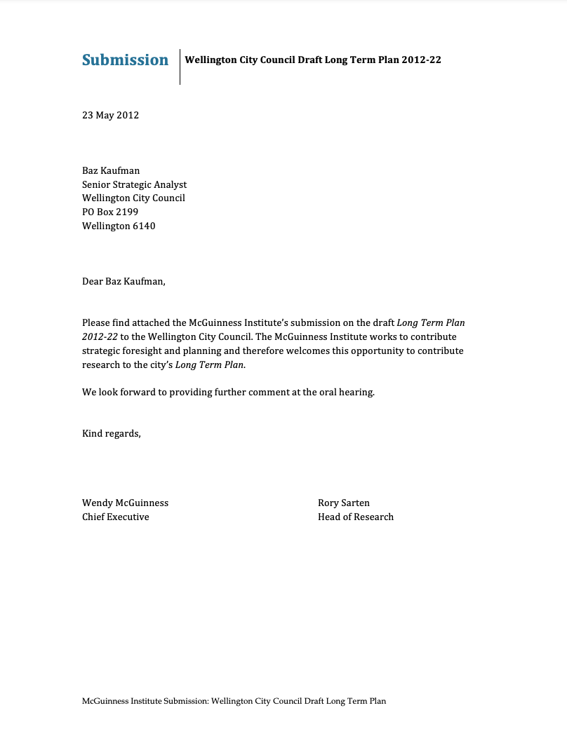 Submission 2012/03 – Wellington City Council Draft Long Term Plan 2012–2022