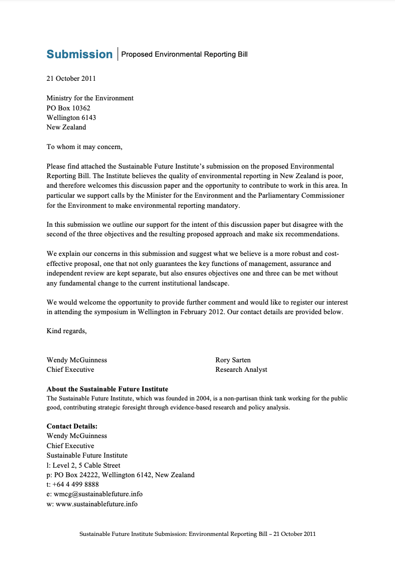 Submission 2011/02 – Proposed Environmental Reporting Bill