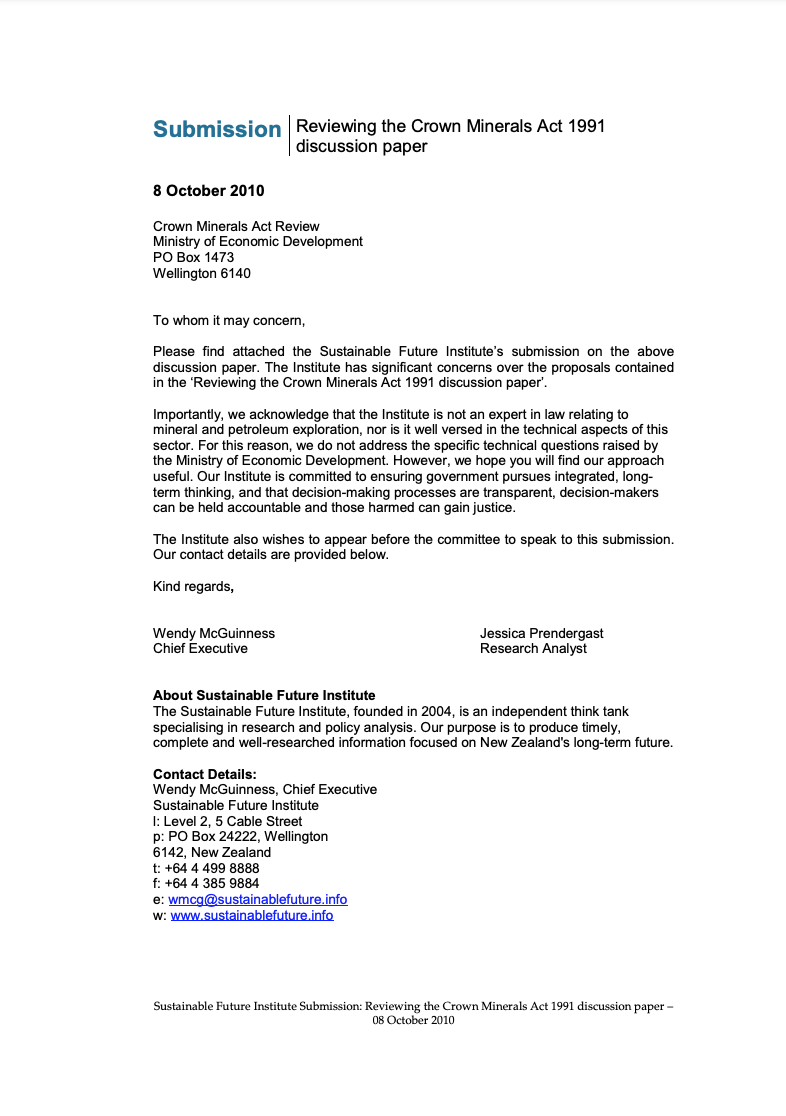 Submission 2010/07 – Reviewing the Crown Minerals Act 1991 discussion paper