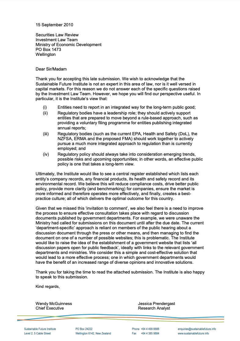 Submission 2010/06 – Review of Securities Law: Discussion Paper