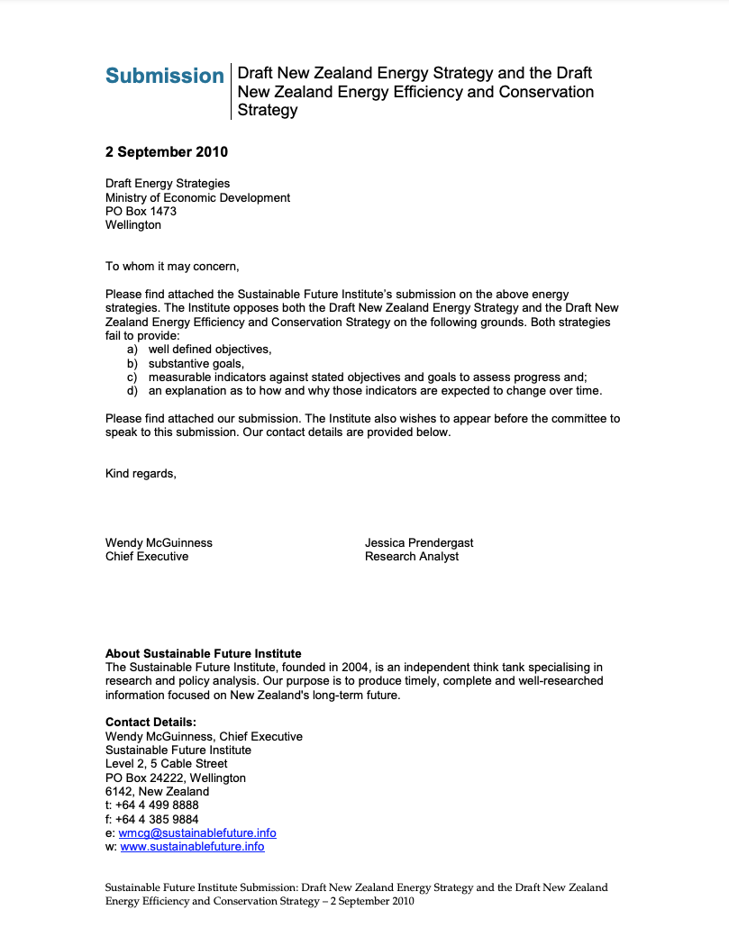Submission 2010/05 – Draft New Zealand Energy Strategy and the Draft New Zealand Energy Efficiency and Conservation Strategy 