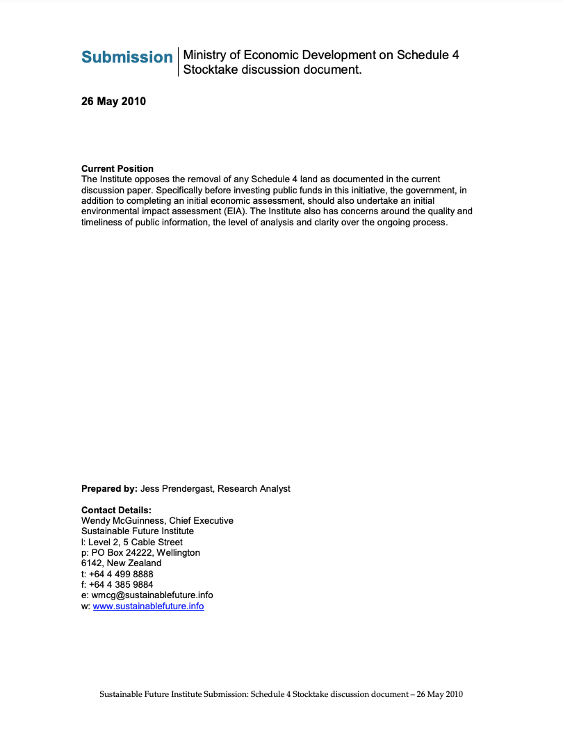 Submission 2010/03 – Ministry of Economic Development on Schedule 4 Stocktake discussion document.