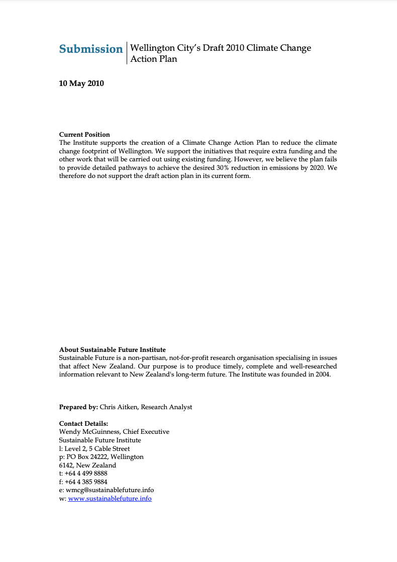 Submission 2010/02 – Wellington City's Draft 2010 Climate Change Action Plan