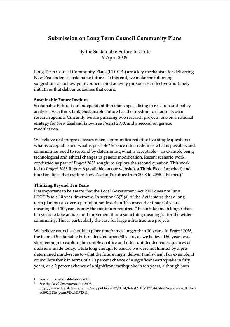 Submission 2009/02 – Long Term Council Community Plans
