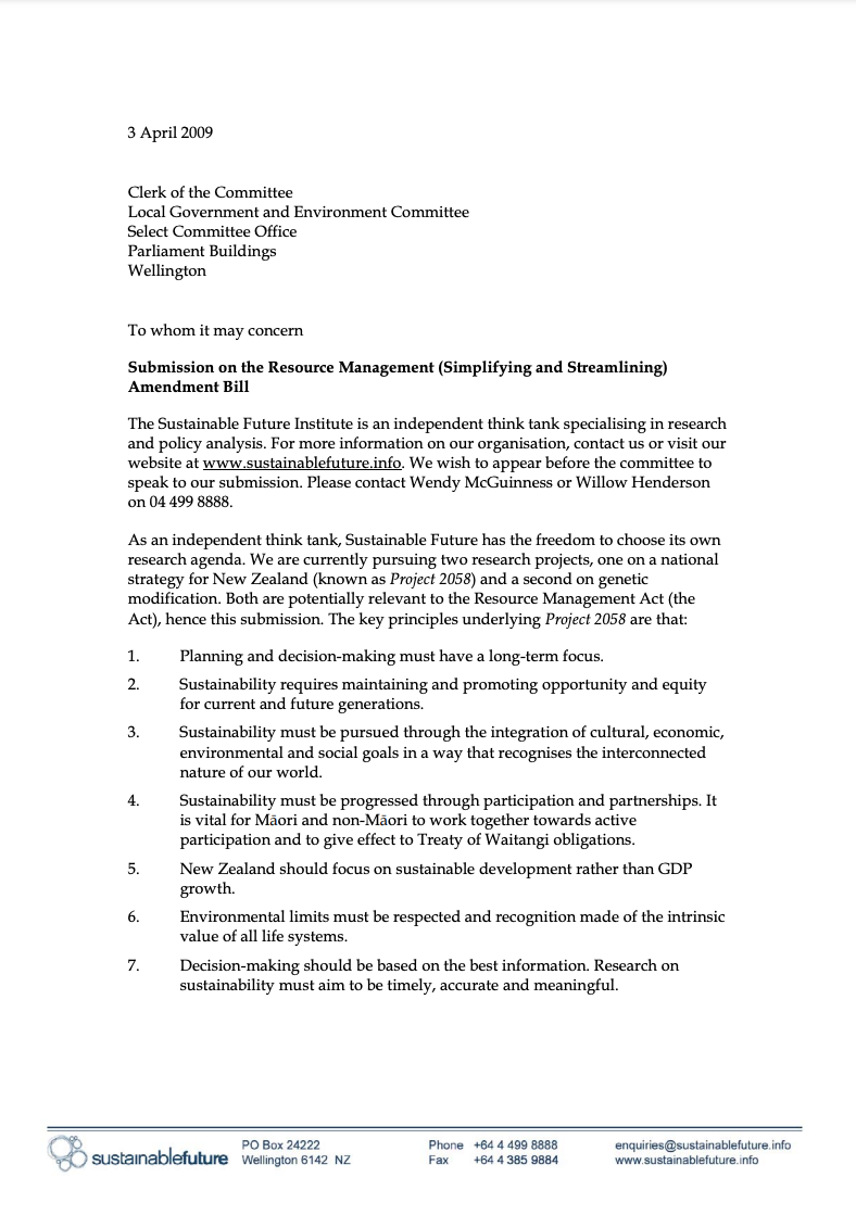 Submission 2009/02 – Resource Management (Simplifying and Streamlining) Amendment Bill