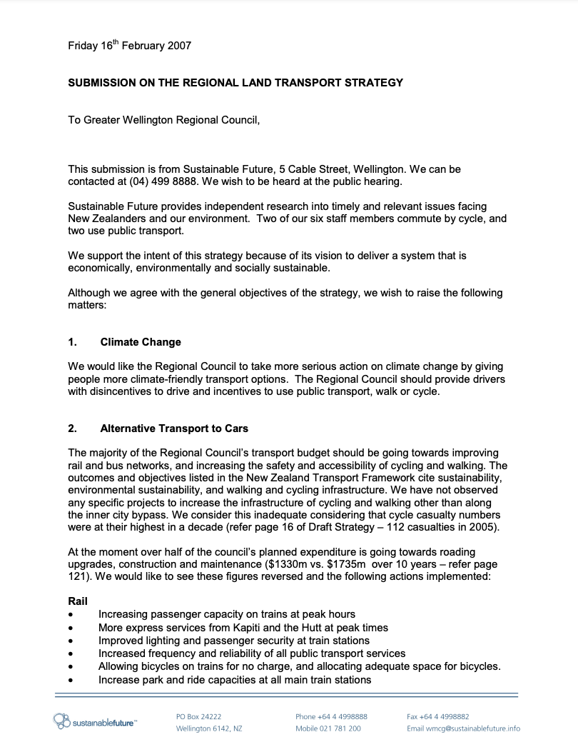 Submission 2007/01 – Regional land transport strategy