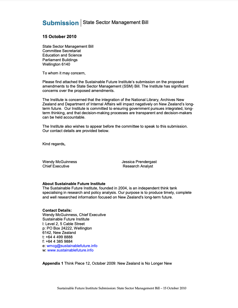 Submission 2010/08 – State Sector Management Bill