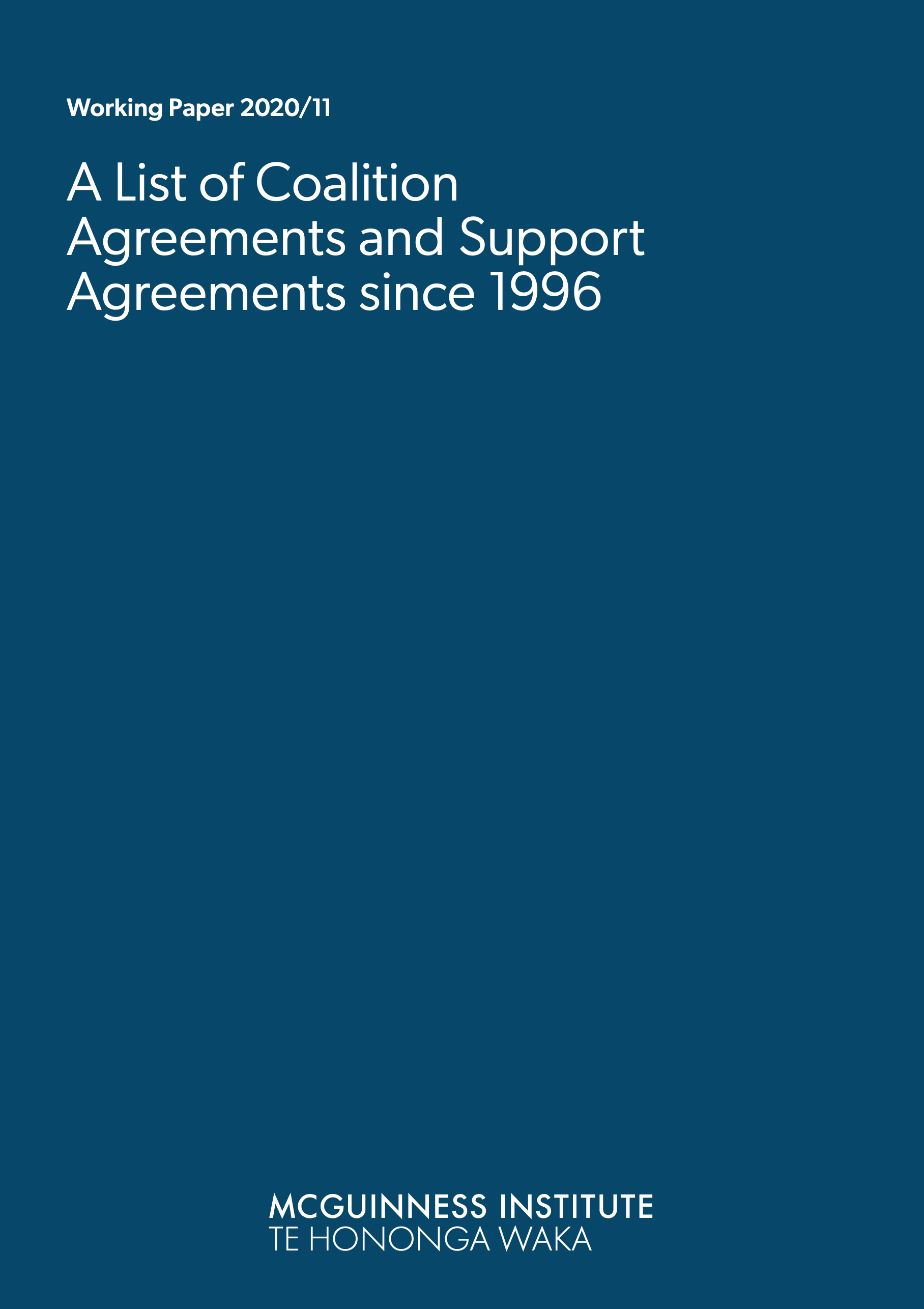 Working Paper 2020/11 – A List of Coalition Agreements and Support Agreements since 1996
