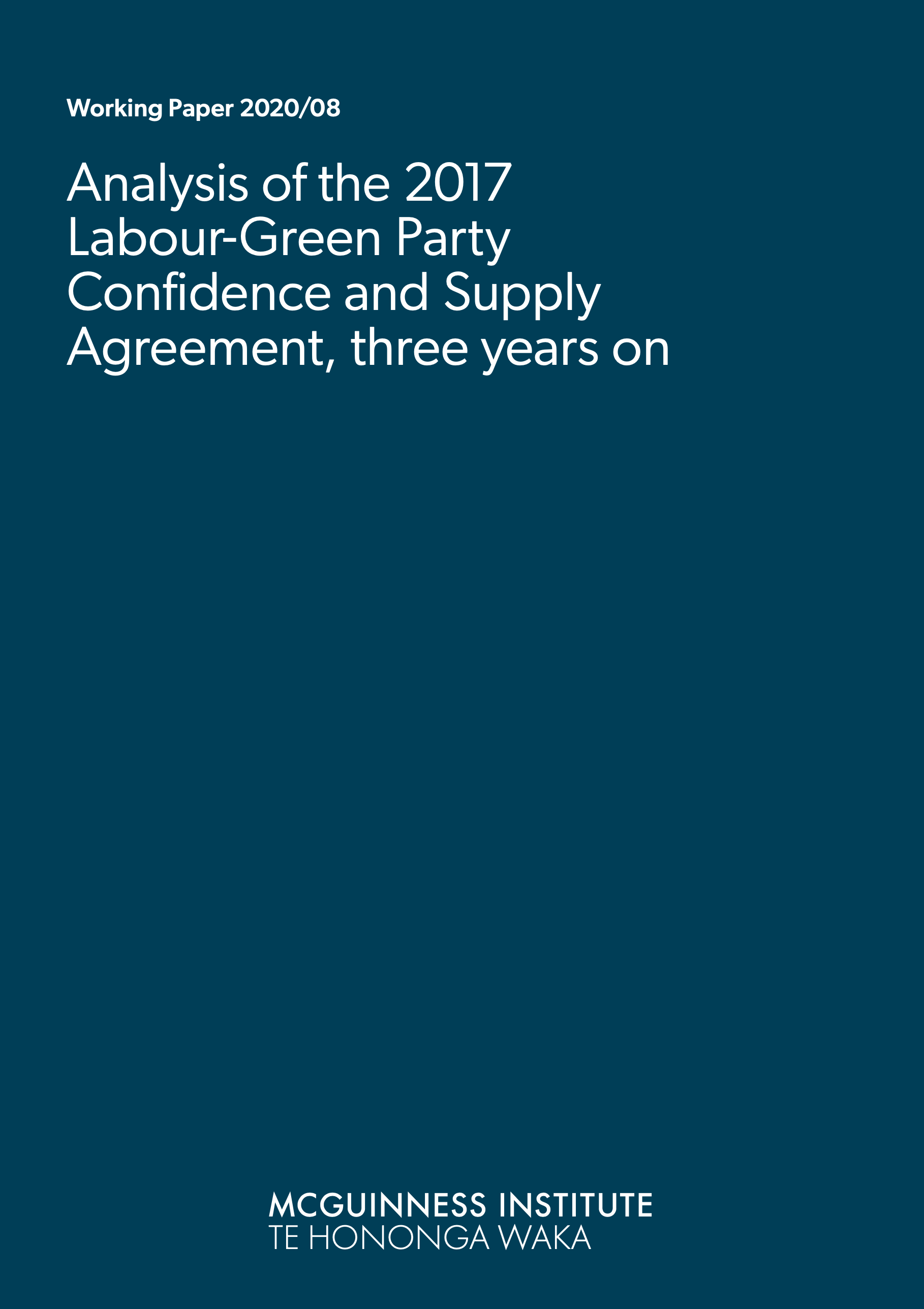 Working Paper 2020/08 – Analysis of the 2017 Labour-Green Party Confidence and Supply Agreement, three years on