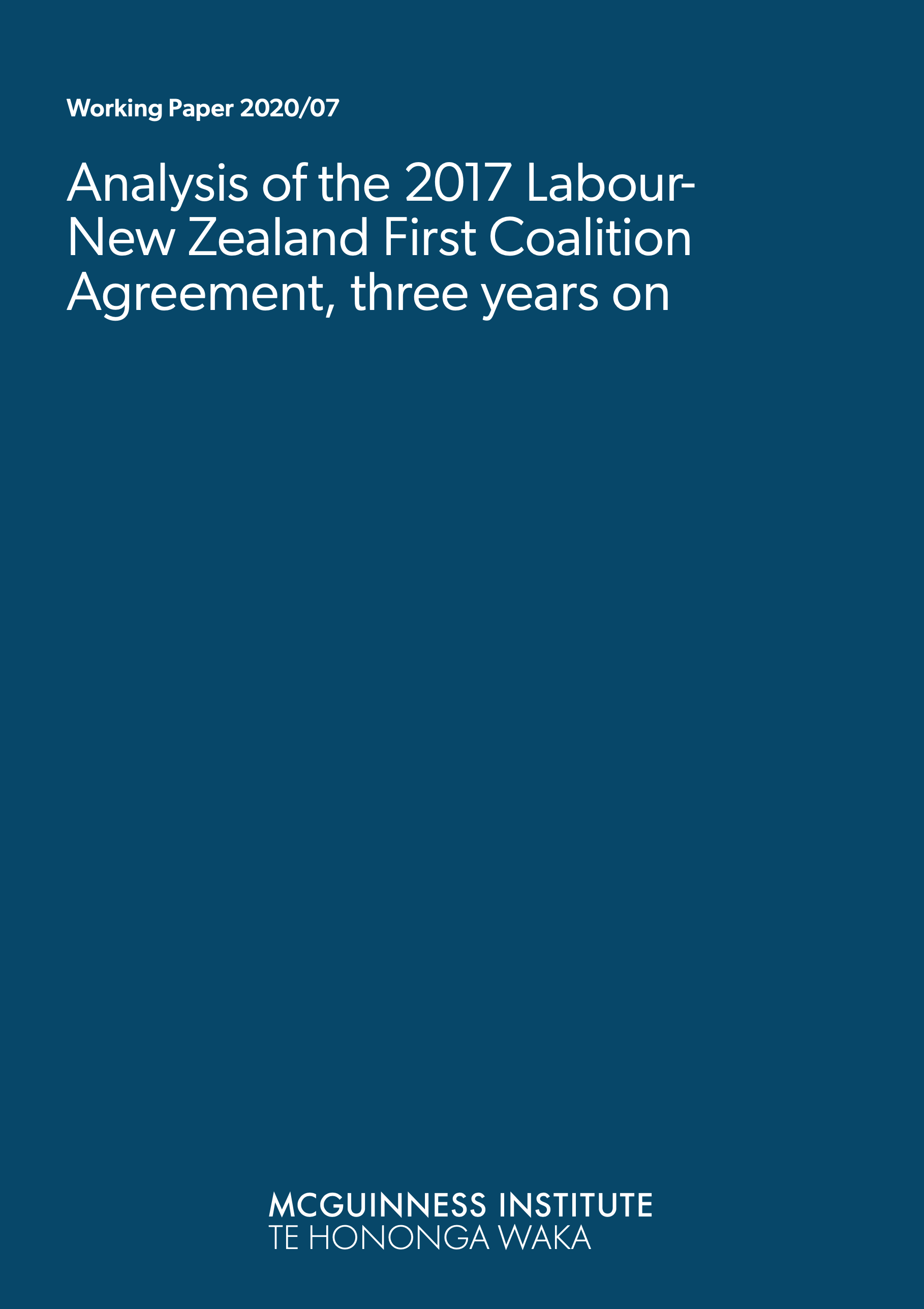 Working Paper 2020/08 – Analysis of the 2017 Labour-Green Party Confidence and Supply Agreement, three years on