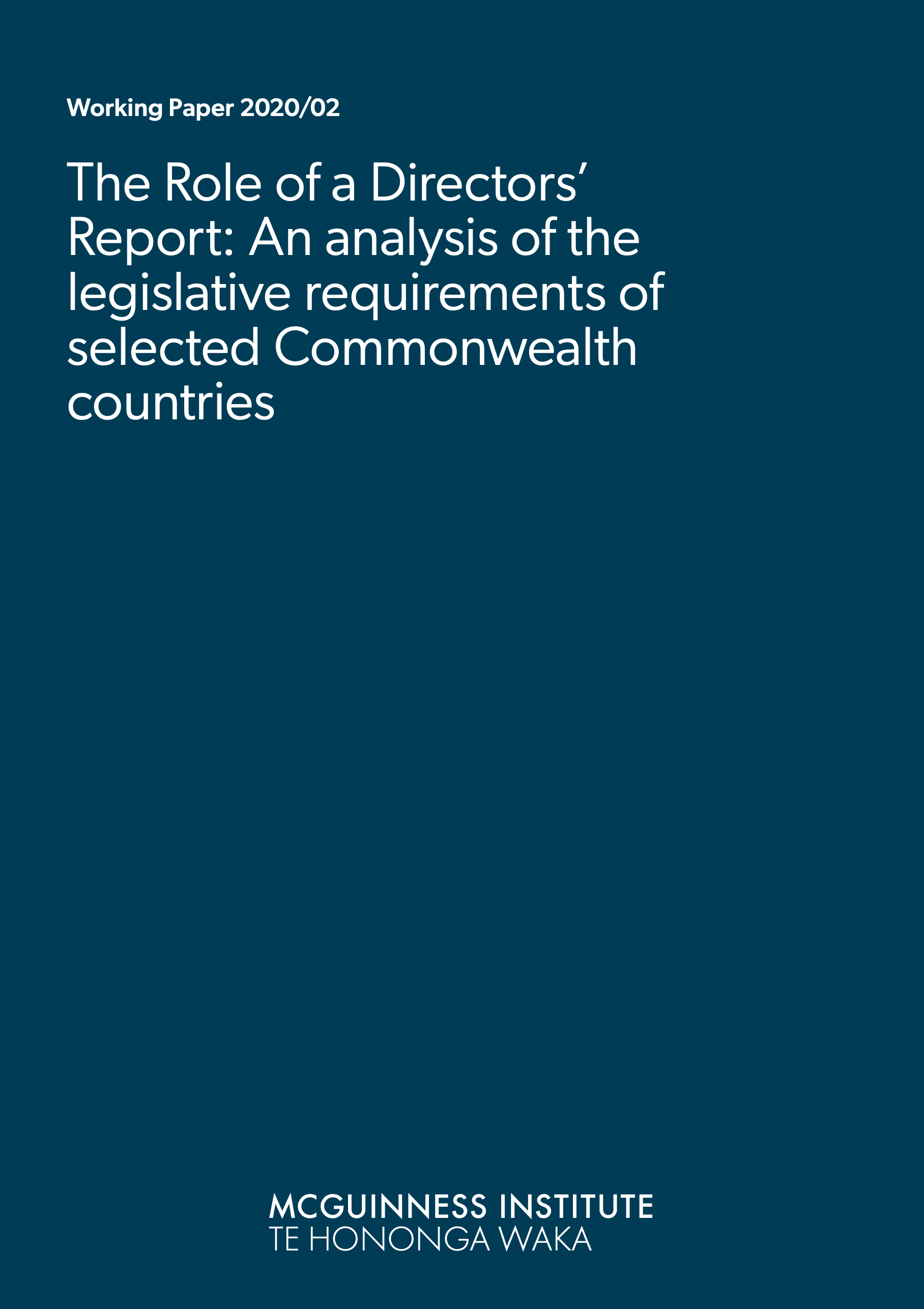 Working Paper 2020/02 – The Role of a Directors’ Report: An analysis of the legislative requirements of selected Commonwealth countries