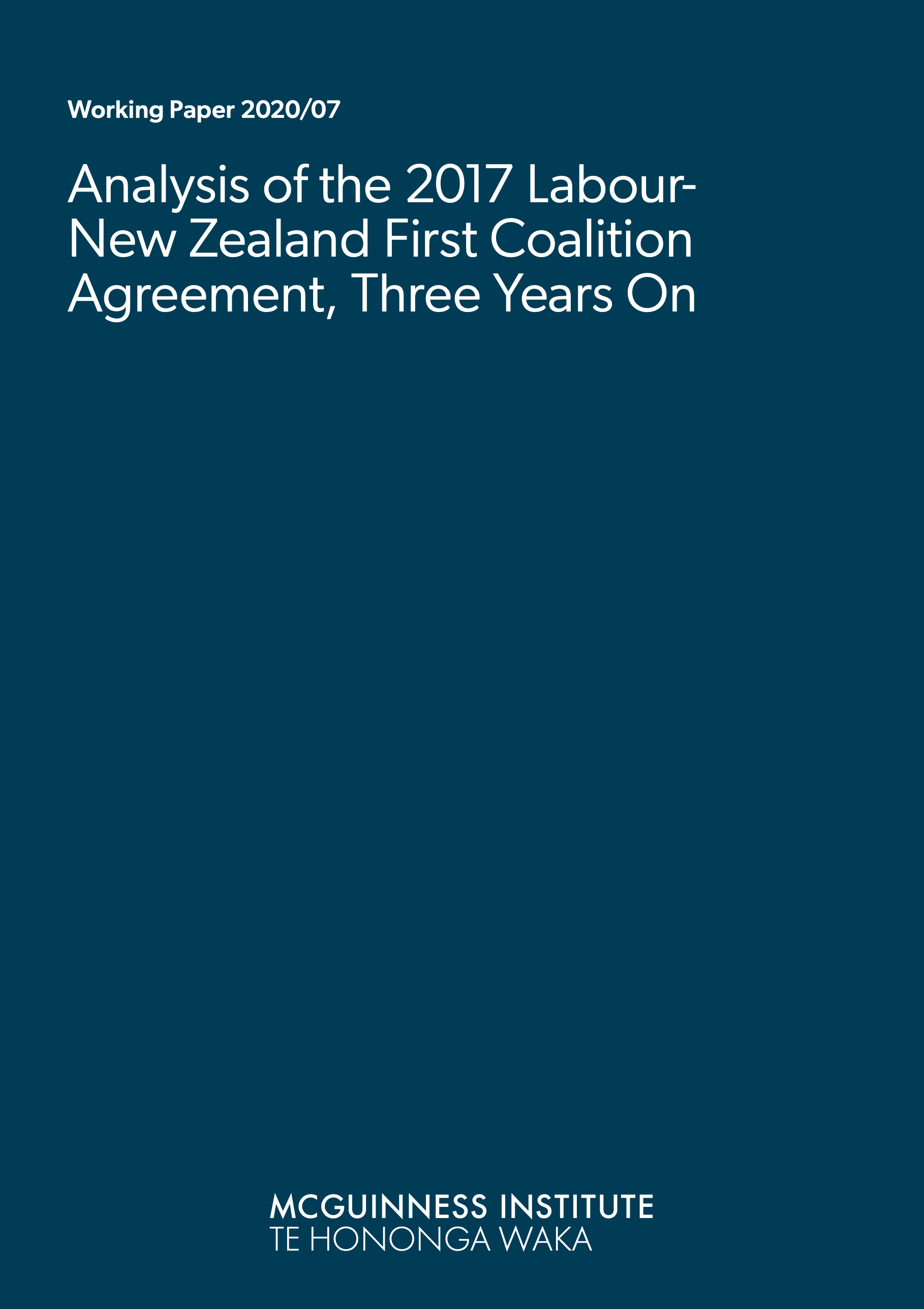 Working Paper 2020/08 – Analysis of the 2017 Labour-Green Party Confidence and Supply Agreement, three years on