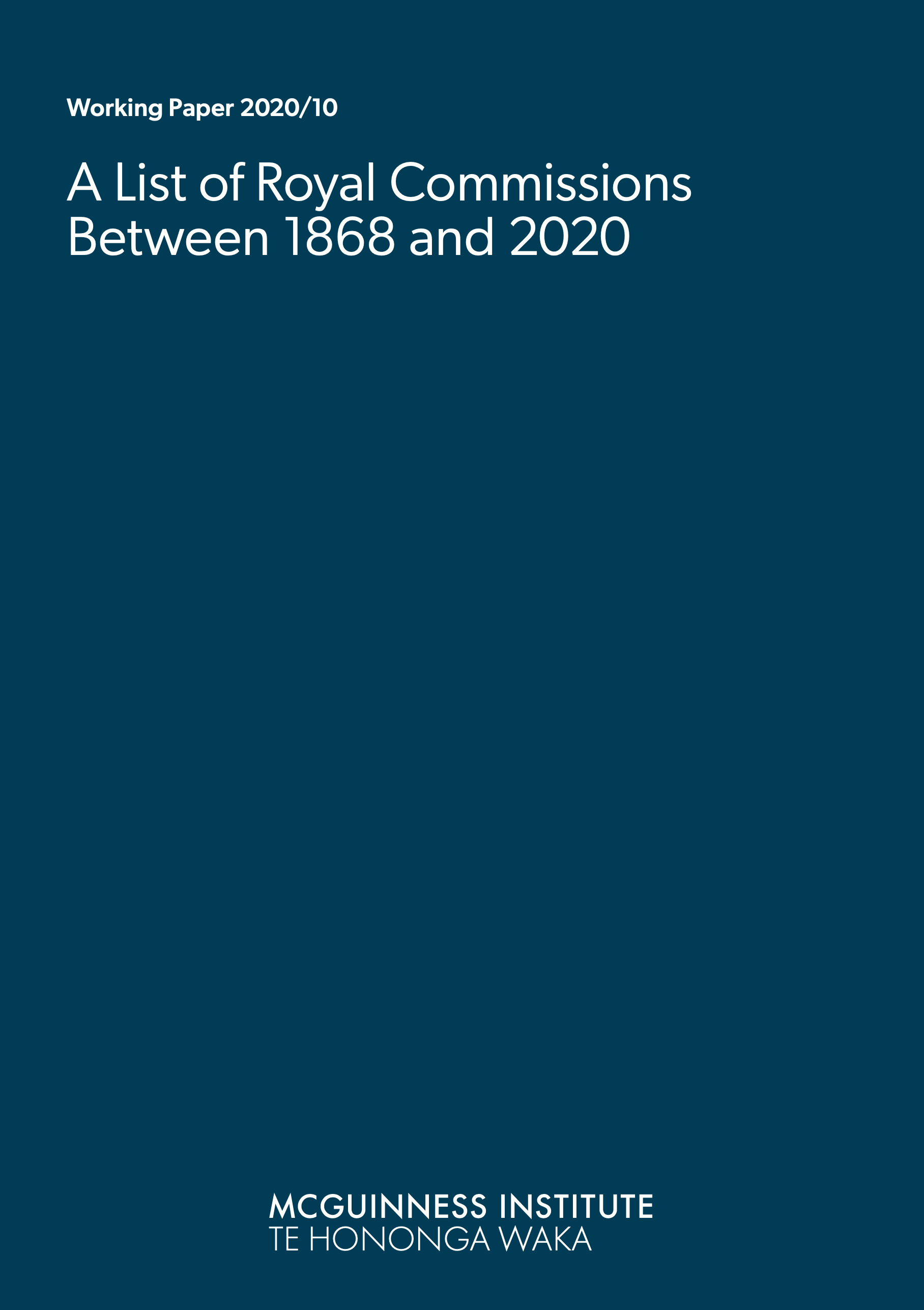 Working Paper 2020/10 – A List of Royal Commissions between 1868 and 2020