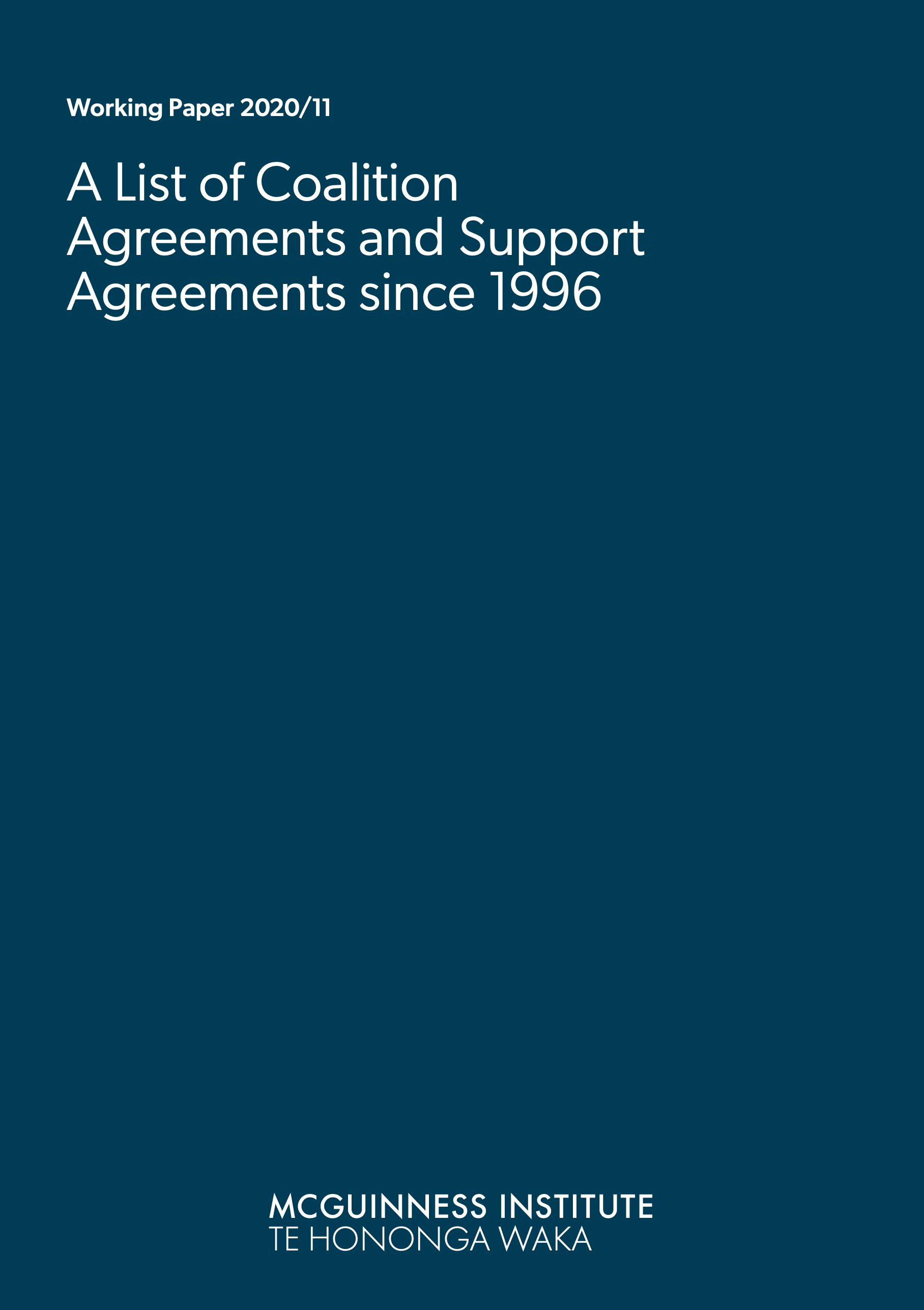 Working Paper 2020/11 – A List of Coalition Agreements and Support Agreements since 1996
