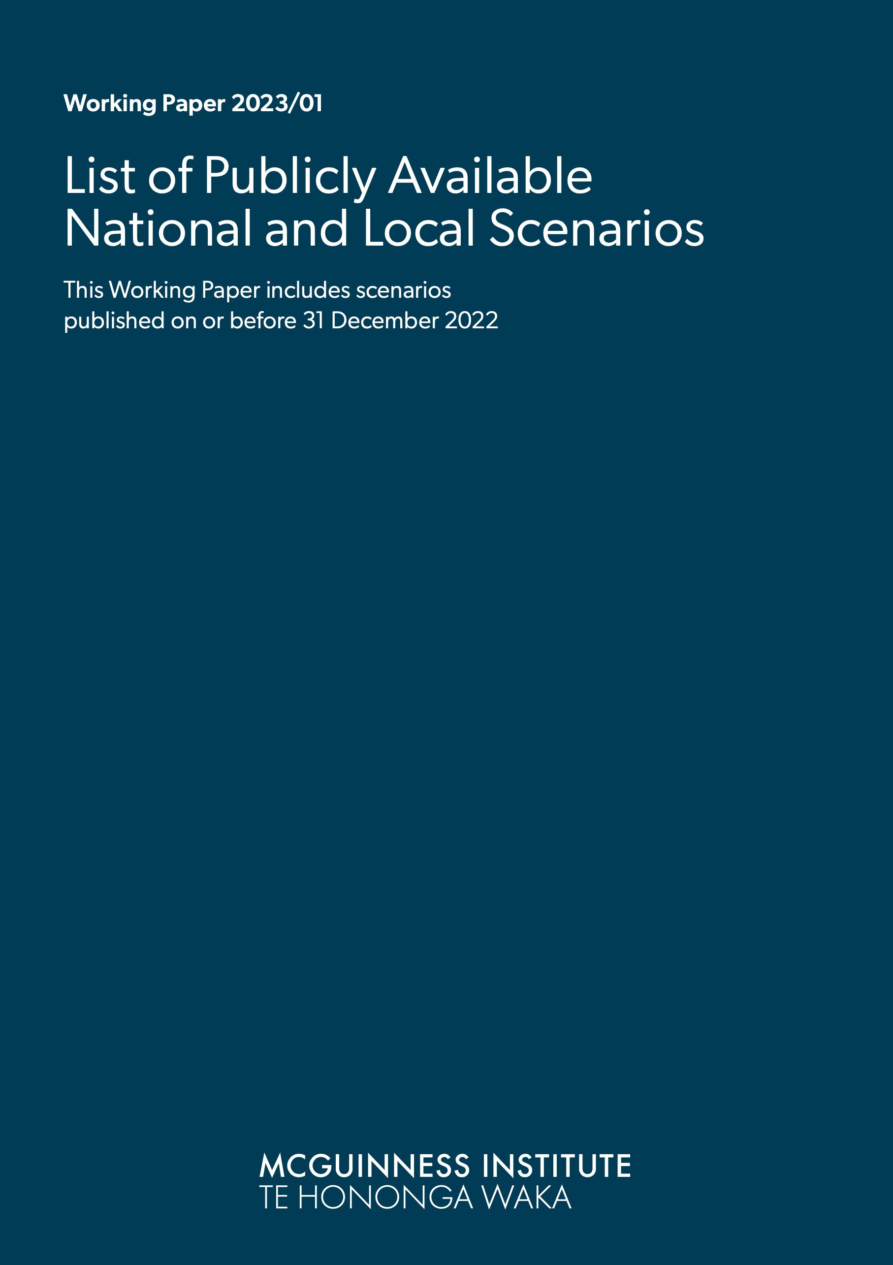 Working Paper 2023/01 – List of publicly available national and local scenarios